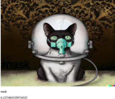 c2-dale-realistic drawing of an Egyptian cat wearing an oxygen mask, inside a dome